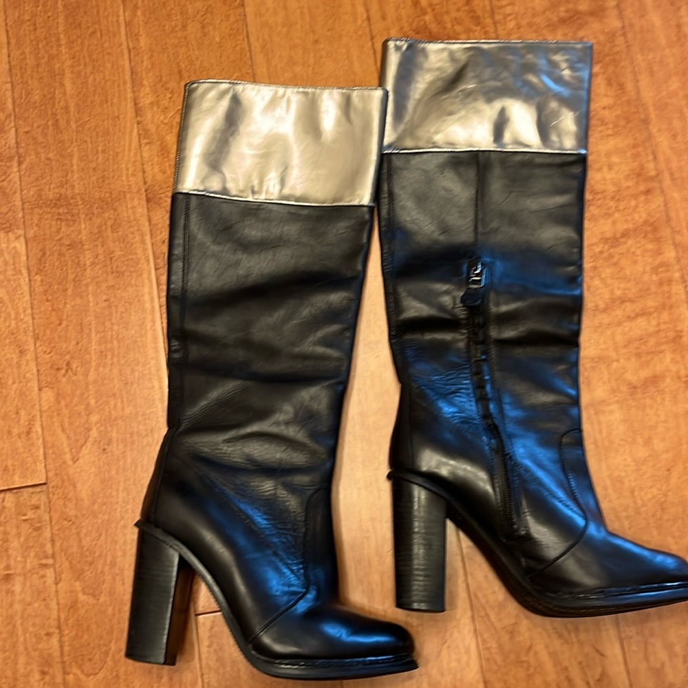 Diane Von Furstenberg black and gold leather boots